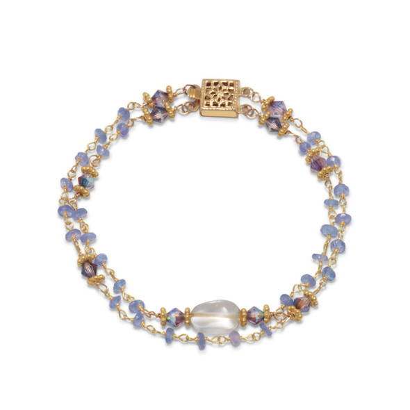 Sterling Silver 14 Karat Gold Plated Double Strand Tanzanite and Citrine Bracelet