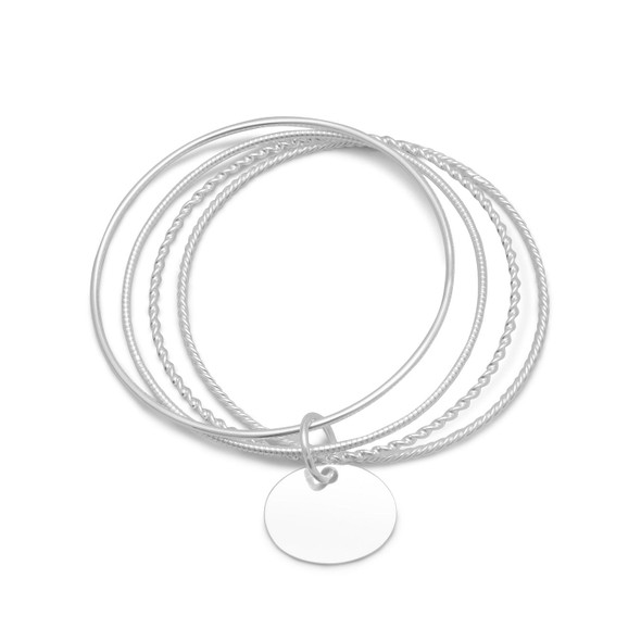 Sterling Silver 4 Bangle Bracelets with an Oval Tag