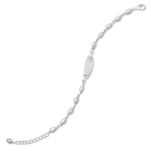 Sterling Silver 5" + 1" Extension Cultured Freshwater Pearl ID Bracelet