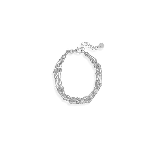 Sterling Silver 6.5" + 1" Rhodium Plated Five Strand Satellite Chain Bracelet