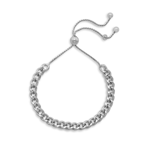 Sterling Silver Rhodium Plated Curb Chain Bolo Bracelet