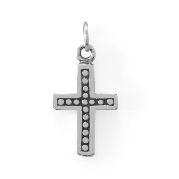 Sterling Silver Oxidized Cross Charm with Dot Design