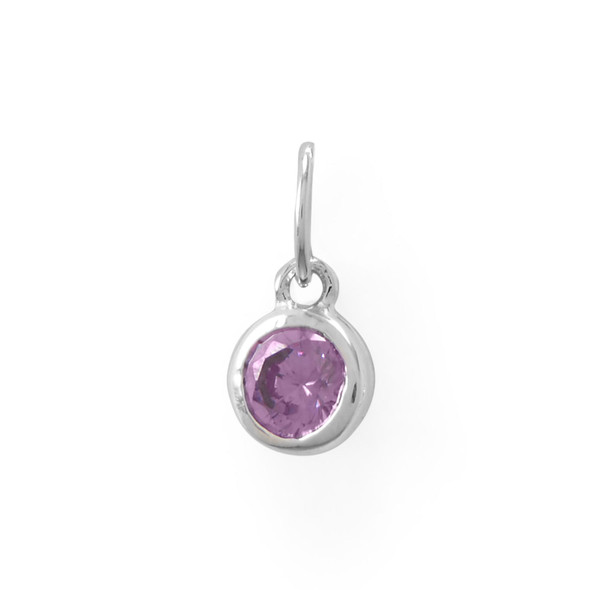 Sterling Silver Round CZ February Simulated Birthstone Charm