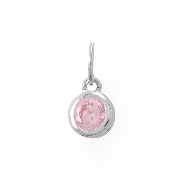 Sterling Silver Round CZ October Simulated Birthstone Charm