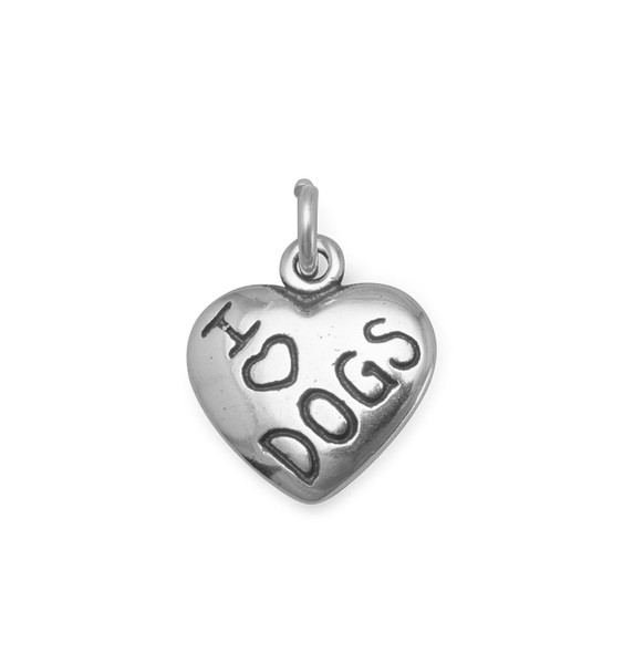 17mm Sterling Silver I Love DOGS Charm