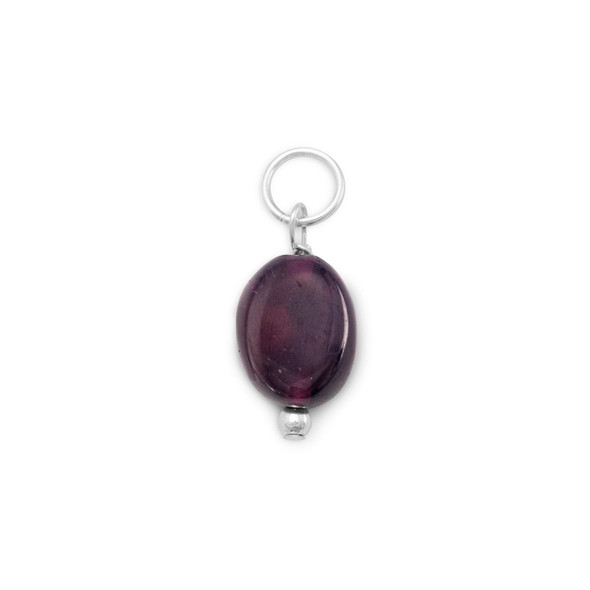 Sterling Silver Oval Garnet Charm - January Birthstone