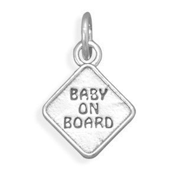 Sterling Silver Oxidized "Baby on Board" Charm