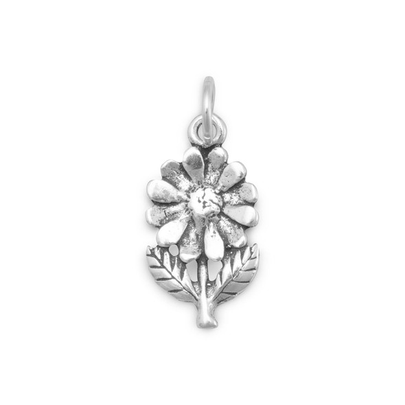 Sterling Silver Flower with Stem/Leaves Charm