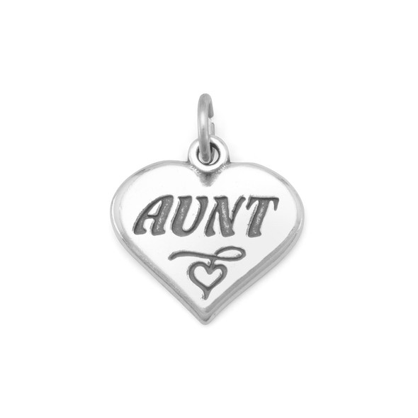 Sterling Silver Oxidized Heart Charm with "Aunt"