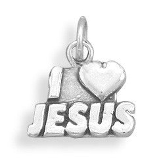 Sterling Silver Oxidized "I Love Jesus" Charm