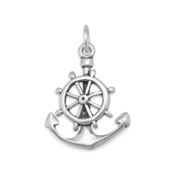 Sterling Silver Oxidized Mariners Anchor Cross Charm