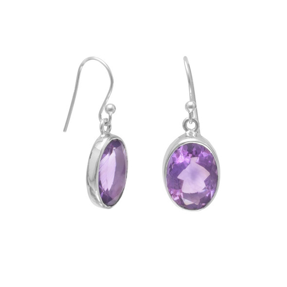 Sterling Silver Faceted Amethyst French Wire Earrings