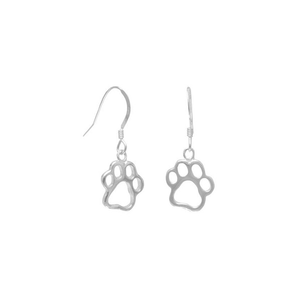 22mm Hanging Length Sterling Silver Cut Out Paw Print Earrings