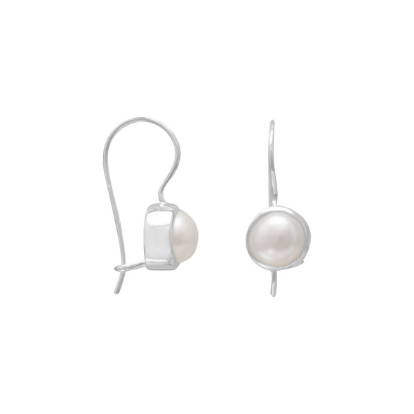 Sterling Silver 6mm White Cultured Freshwater Pearl Earrings on Euro Wire