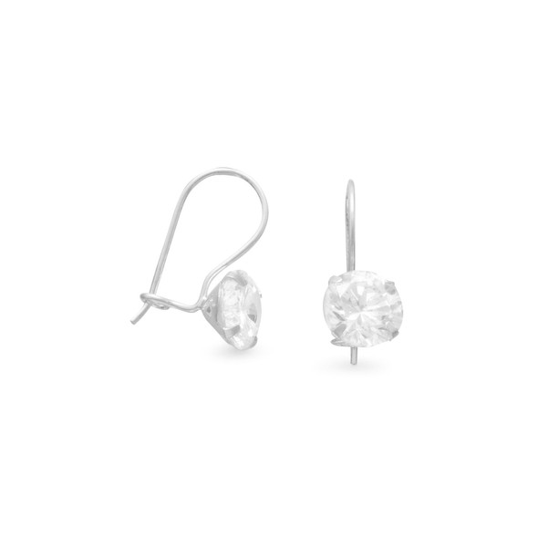 Sterling Silver 8mm Solitaire CZ Wire Earrings