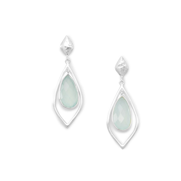 Sterling Silver Faceted Green Chalcedony Drop Earrings