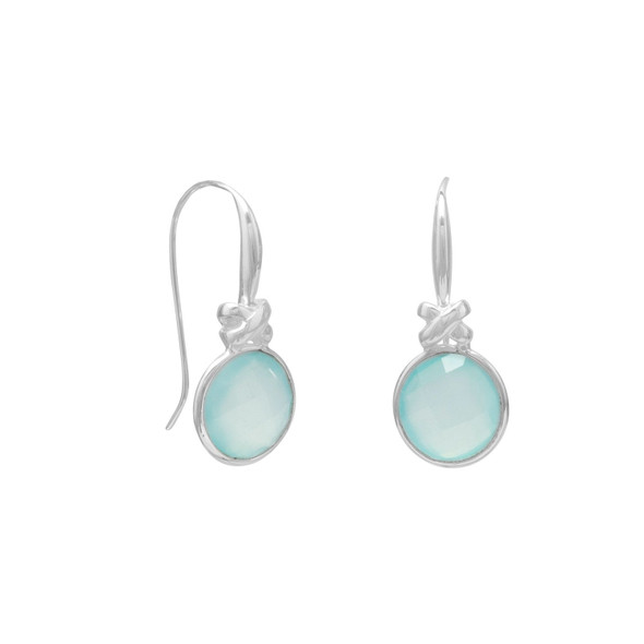 Sterling Silver Faceted Sea Green Chalcedony Earrings with "X" Design