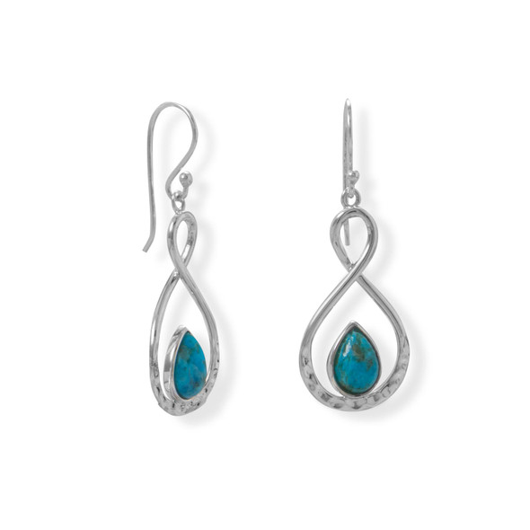 Sterling Silver Figure 8 Simulated Turquoise French Wire Earrings