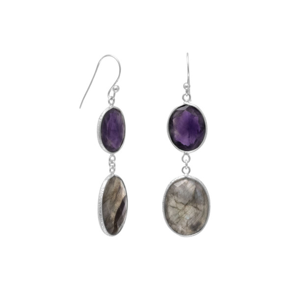 Sterling Silver Freeform Amethyst and Labradorite Earrings