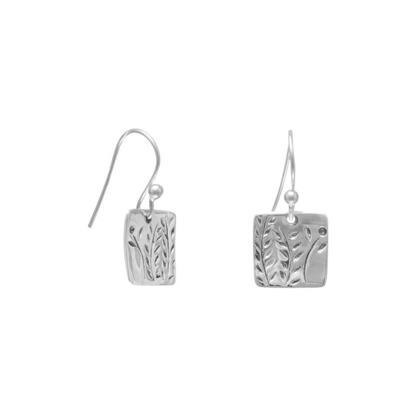 Sterling Silver French Wire Earrings with Fern Design