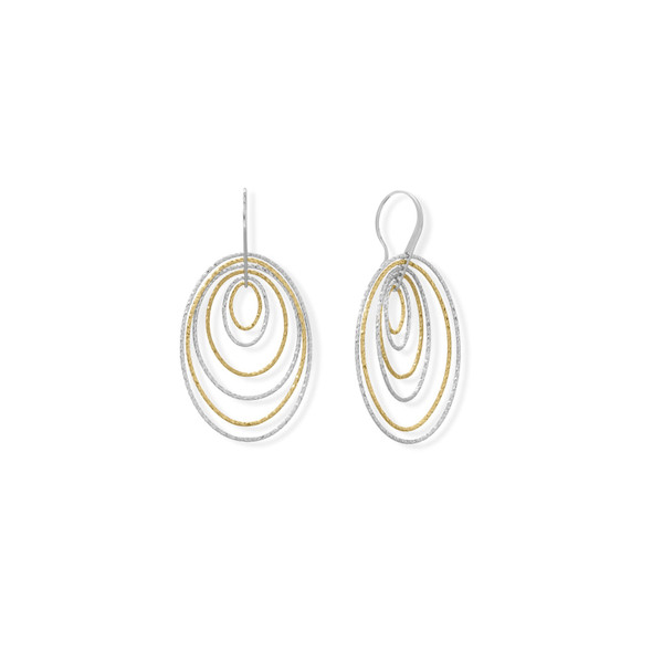 Sterling Silver Italian Two Tone 6 Ring 3-D Earrings