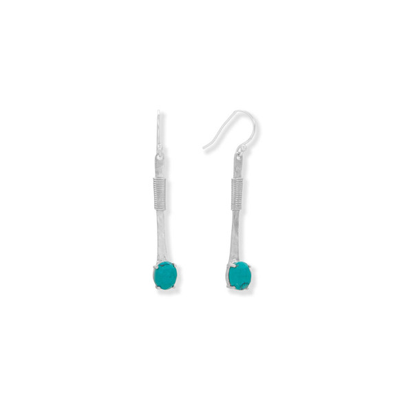 Sterling Silver Long Wire Wrapped Simulated Turquoise Earrings