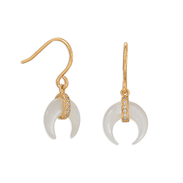 Sterling Silver Mother of Pearl and CZ Crescent Gold Plate Earrings