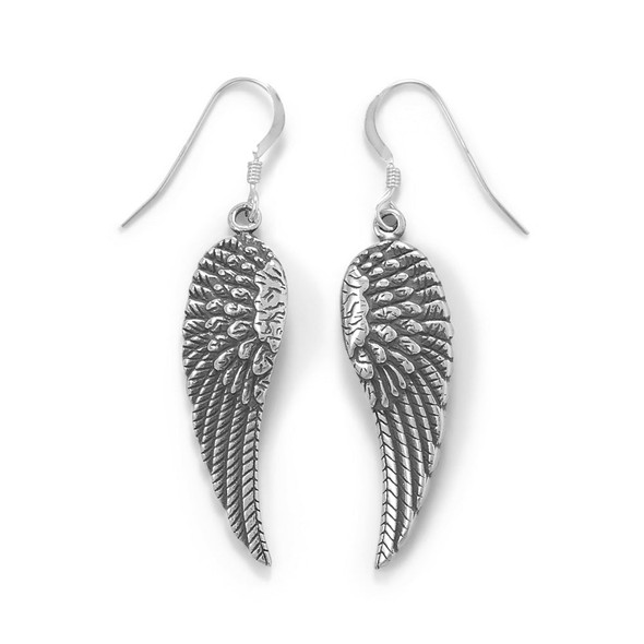 Sterling Silver Oxidized Angel Wing French Wire Earrings