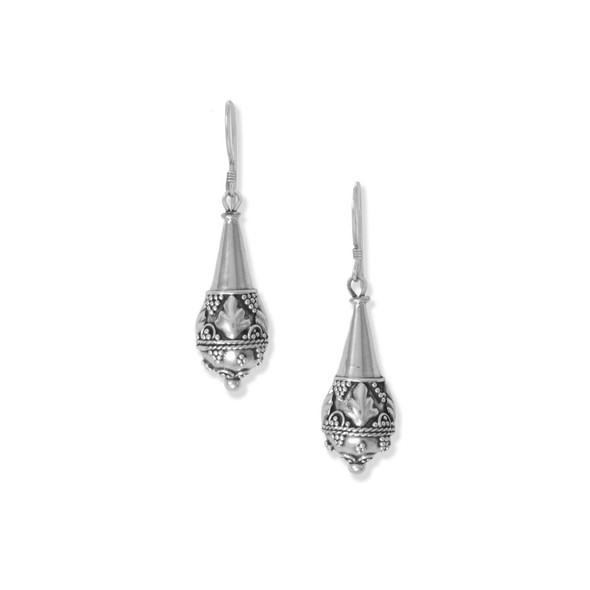 Sterling Silver Oxidized Bali Pear Drop Earrings