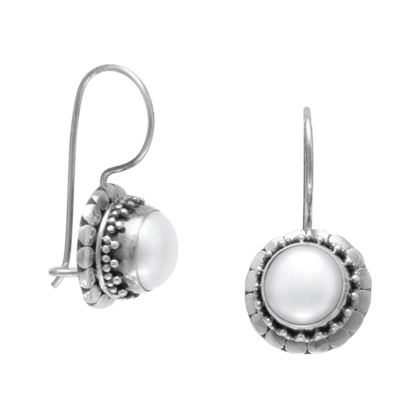 Sterling Silver Oxidized Cultured Freshwater Pearl Earrings with Bali Edge