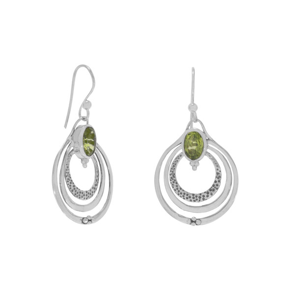 Sterling Silver Oxidized Triple Circle with Peridot Earrings