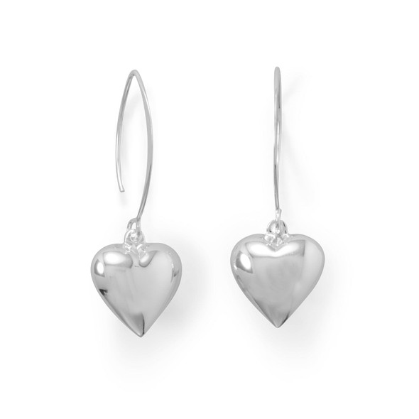 Sterling Silver Puffy Polished Heart Wire Earrings