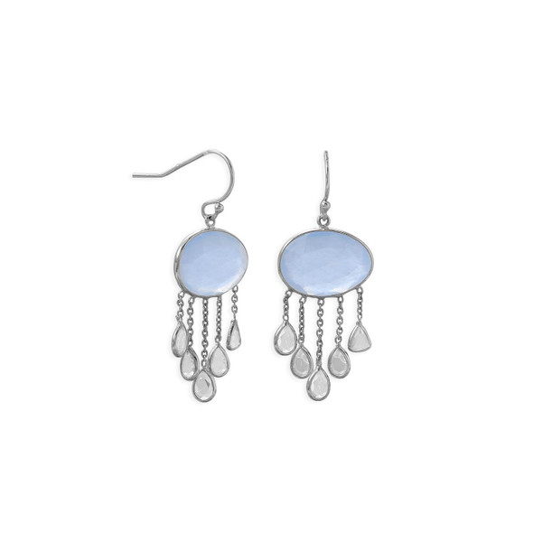 Sterling Silver Rhodium Plated Chalcedony and White Quartz Drop Earrings