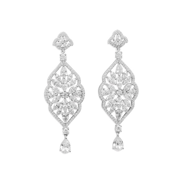 Sterling Silver Rhodium Plated Marquise CZ Dangle Earrings