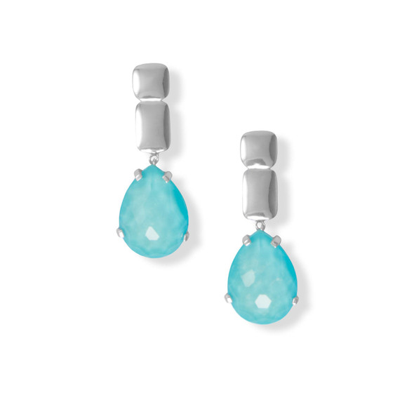 Sterling Silver Rhodium Plated Simulated Turquoise Doublet Drop Earrings