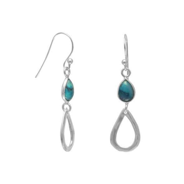 Sterling Silver Simulated Turquoise Drop French Wire Earrings