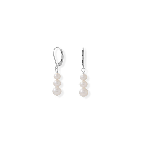 Sterling Silver Stacked Cultured Freshwater Pearl Lever Earrings