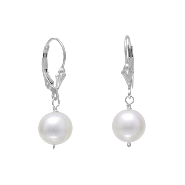 Sterling Silver White Cultured Freshwater Pearl Lever Back Earrings