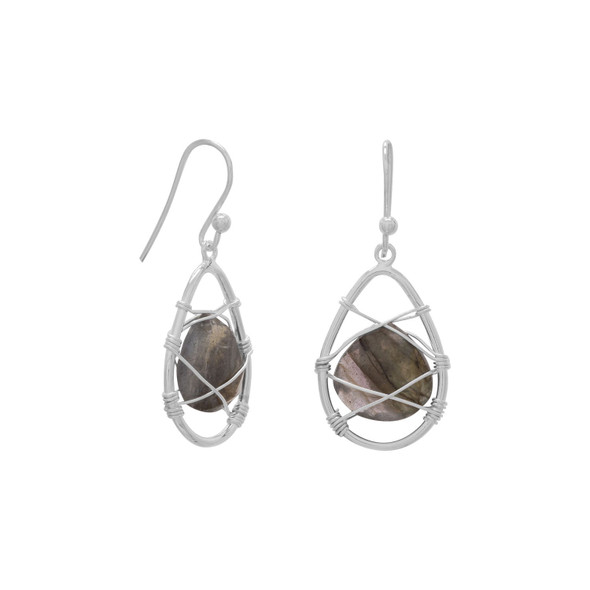 Sterling Silver Wire Wrap Labradorite Earrings