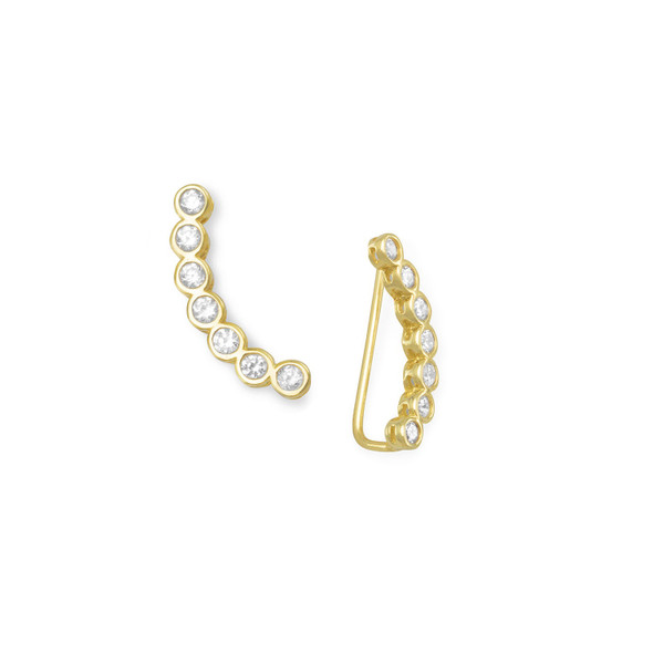 Sterling Silver 14 Karat Gold Plated Bezel CZ Ear Climbers