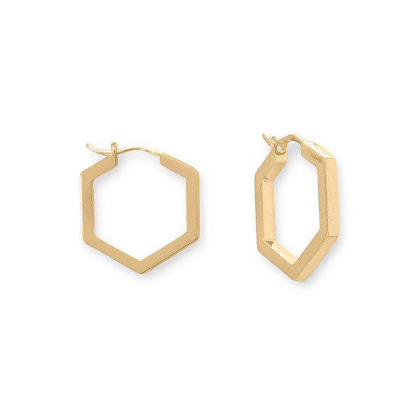 Sterling Silver 14 Karat Gold Plated Hexagonal Hoop Earrings