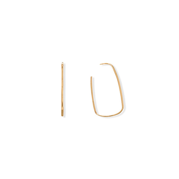 Sterling Silver 14 Karat Gold Plated Thin Rectangle 3/4 Hoop Earrings