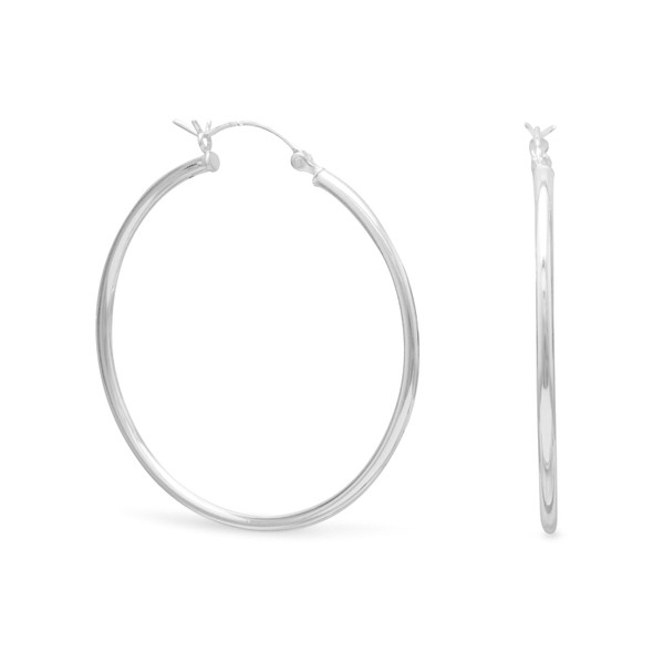 Sterling Silver 2mm x 40mm Hoop Earrings with Click