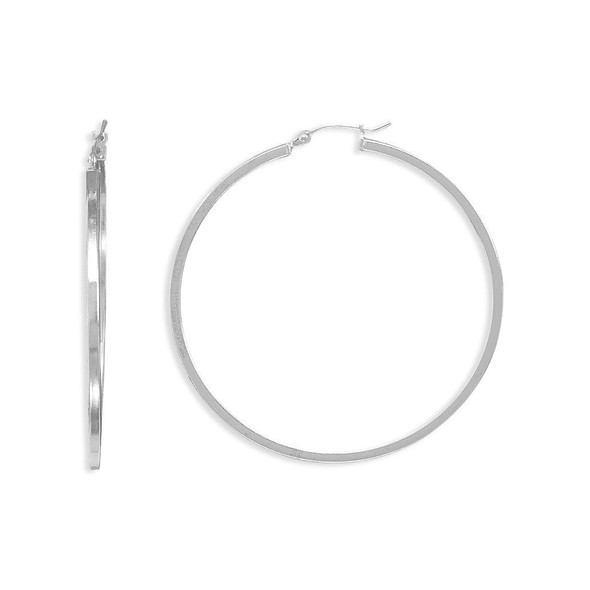 Sterling Silver 2mm x 50mm Square Hoop Earrings