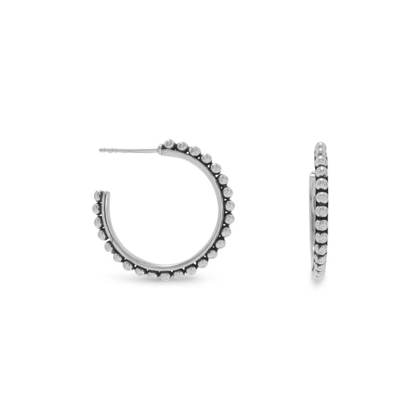 Sterling Silver Oxidized Bead 3/4 Hoop Earrings
