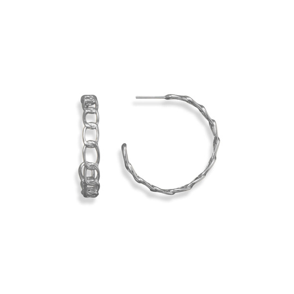 Sterling Silver Rhodium Plated Curb Link 3/4 Hoop Earrings