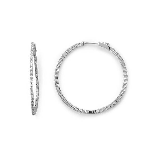 Sterling Silver Rhodium Plated CZ 40mm Click Hoop Earrings