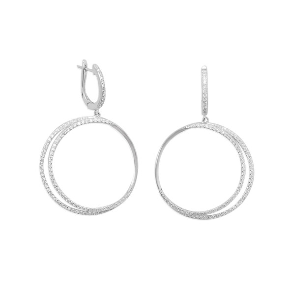 Sterling Silver Rhodium Plated Eclipse CZ Hoop Earrings