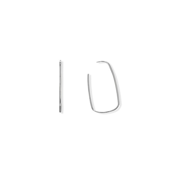 Sterling Silver Rhodium Plated Thin Rectangle 3/4 Hoop Earrings