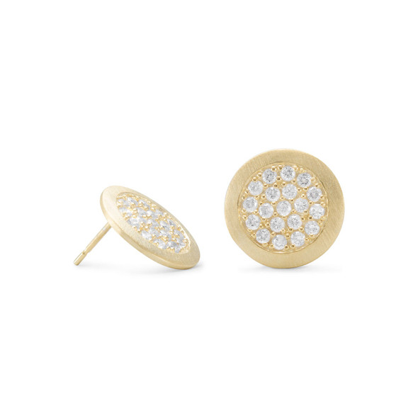 Sterling Silver 14 Karat Gold Plated Pave CZ Post Earrings